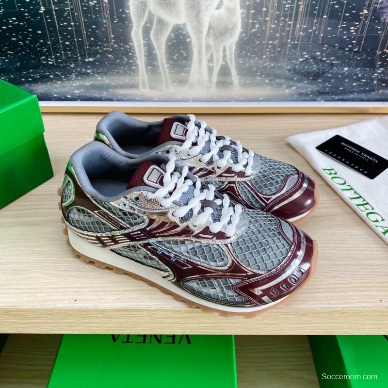 2025 Unisex Bottega Veneta BV Orbit Grey Brown Mesh Runner Sneakers LY00310