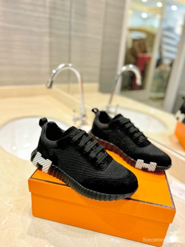 2024 Unisex Hermès black mesh suede sneakers