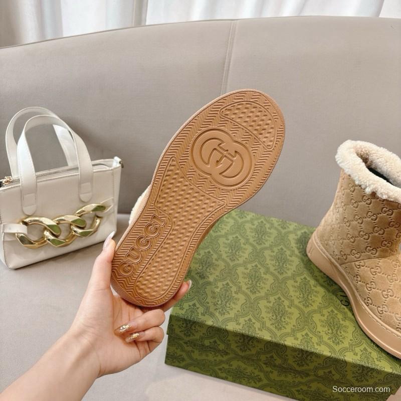 2024 Women Gucci beige suede snow boots with shearling lining MJ00350