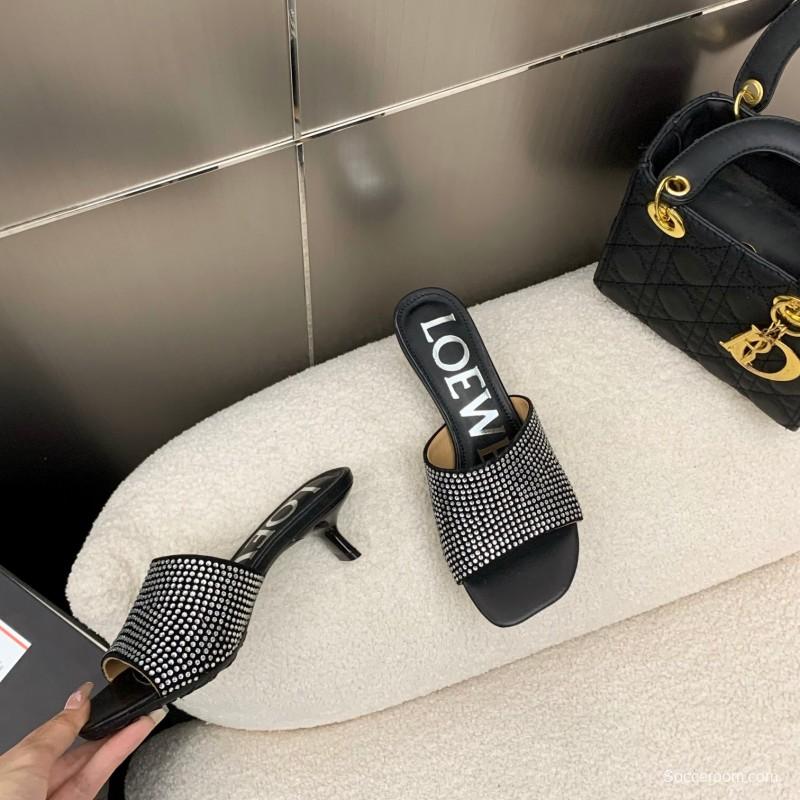 2025 Women Loewe Black Sheep Suede Sandals