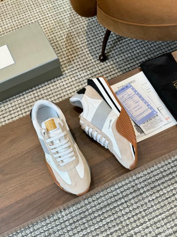 2025 Unisex TOM FORD Beige White Black Leather Suede Sneakers LY00360(F)/LY00370(M)