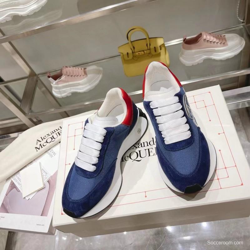 2024 Unisex Alexander McQueen Blue Red Leather Suede Mesh Sneakers MJ00370