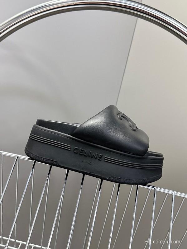 2025 Women Celine Black Leather Slippers