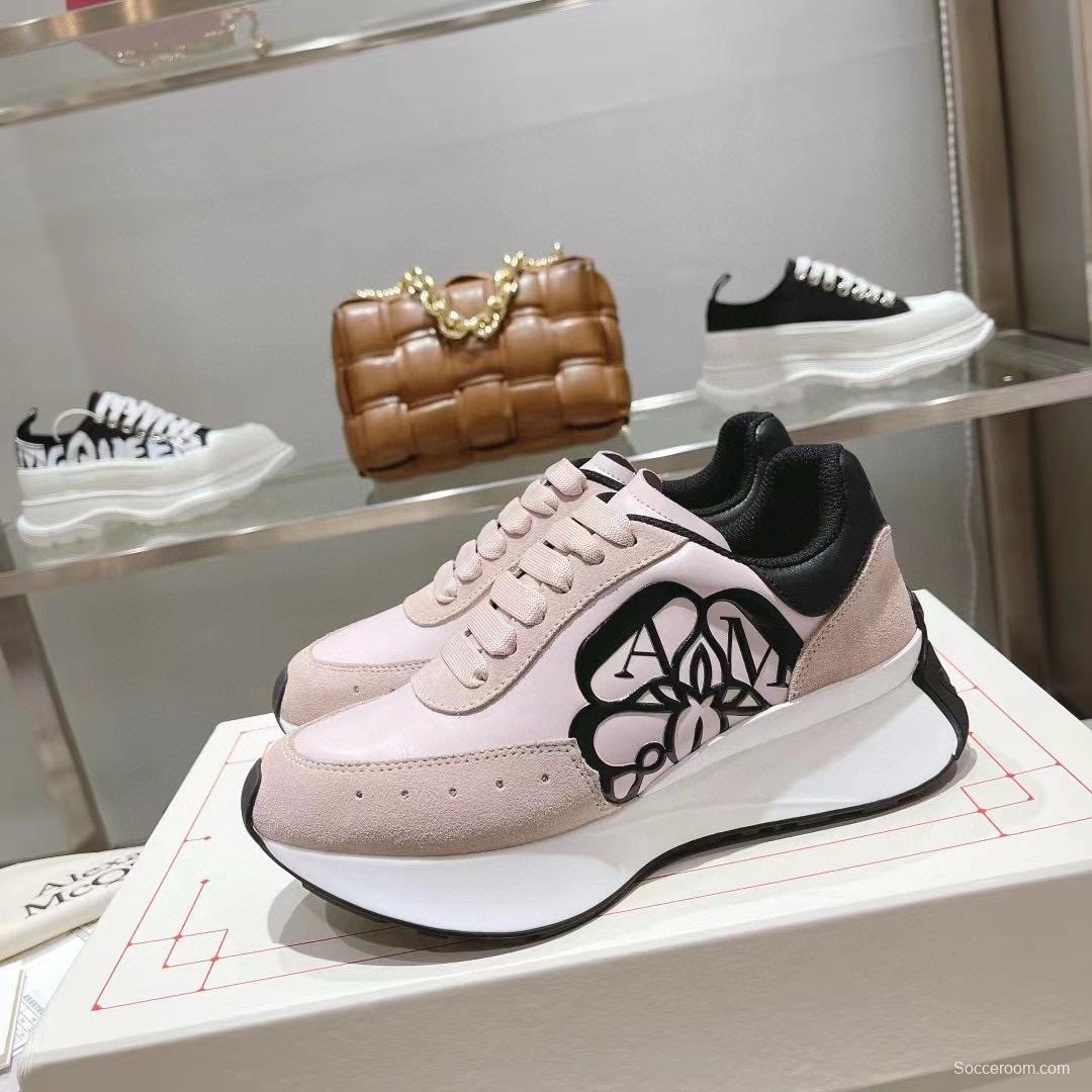 2024 Women Alexander McQueen Pink Black Leather Suede Sneakers MJ00370