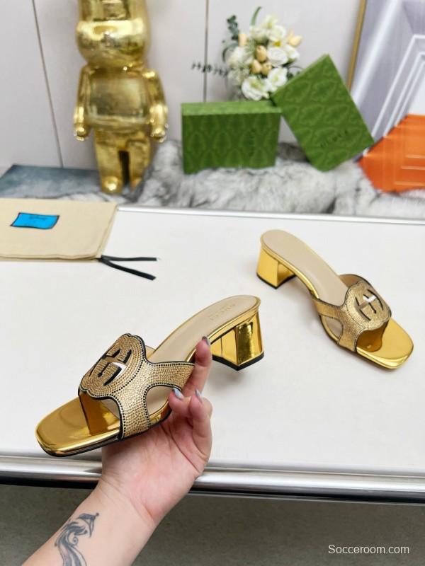 2025 Gucci Gold Leather Slippers