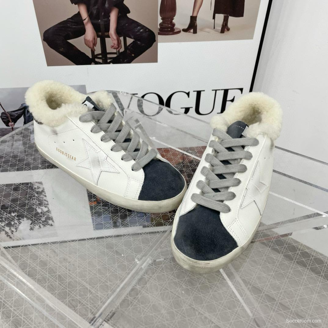 2025 Women GGDB White Black Shearling Leather Sneakers