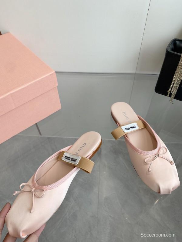 2025 Women Miu Miu Pink Satin Ballet Flats KFY00280