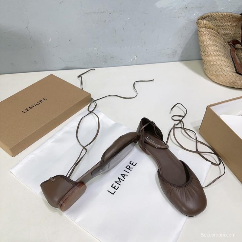 2025 Women LEMAIRE Brown Leather Ballet Flats