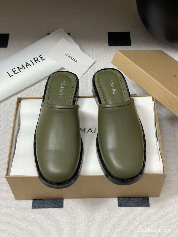 2025 Slippers Lemaire Green Leather Slippers KFY00310