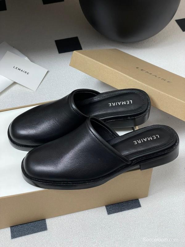2025 Slippers Lemaire Black Leather Slippers KFY00310