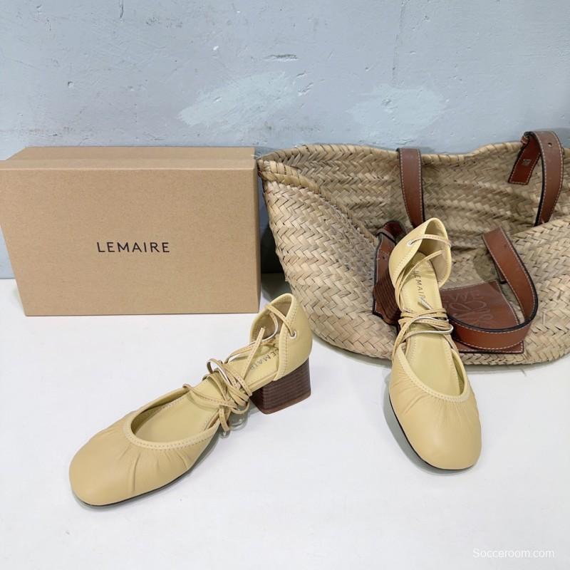 2025 Women LEMAIRE Light Yellow Lamb Leather Mid Heel Mary Jane KFY00300