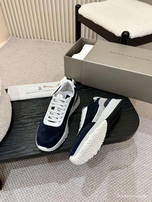 2025 Men Brunello Cucinelli Black White Blue Suede Sneakers AS00320