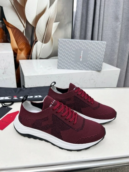 2025 Unisex Kiton Burgundy Knit Casual Sneakers Lightweight Rubber Sole AS00320