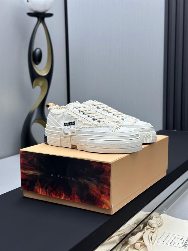 2025 Unisex XVESSEL White Canvas Plimsolls Vulcanized LY00360