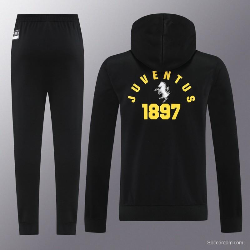 25/26 Juventus Black Hoodie Full Zipper Jacket + Long Pants