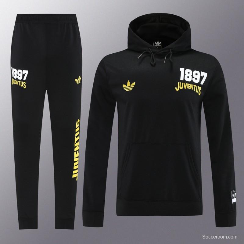 25/26 Juventus Black Hoodie Full Zipper Jacket + Long Pants