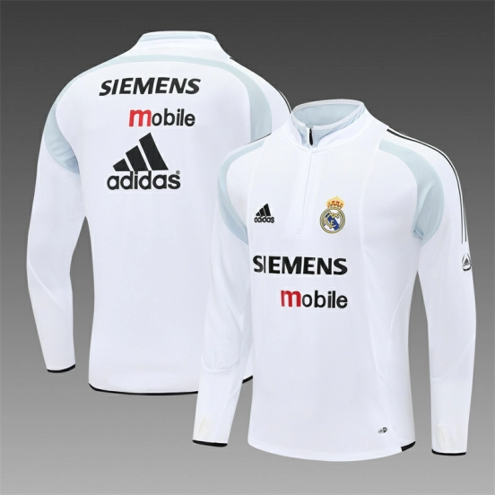 Retro 04/05 Real Madrid White Half Zipper Jacket