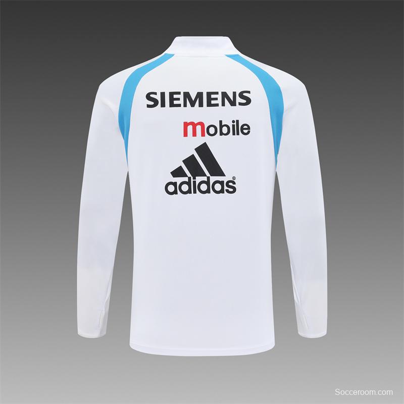 Retro 03/04 Real Madrid White Half Zipper Jacket