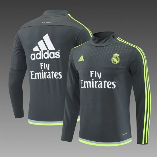 Retro 15/16 Real Madrid Dark Grey Half Zipper Jacket+Long Pants