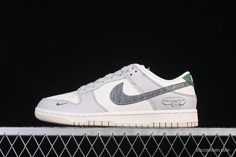 Nike SB Dunk Low Dior Collaboration Gray Green Tail Anniversary High-End Custom Low-Top Casual Skate Shoes - ZH2588-276