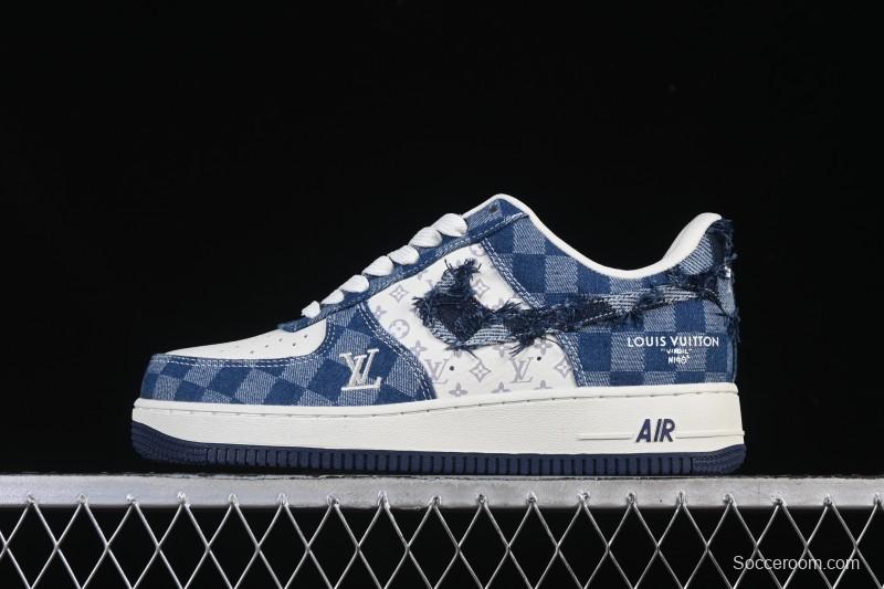 Nike Air Force 1 '07 Low Casual Sneakers in White Navy Blue - YF9511-816