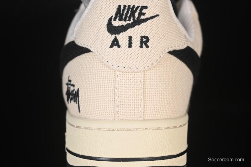 Nike Air Force 1 '07 Low Stussy Collaboration Beige Black Canvas Casual Sneakers - XX3168-155