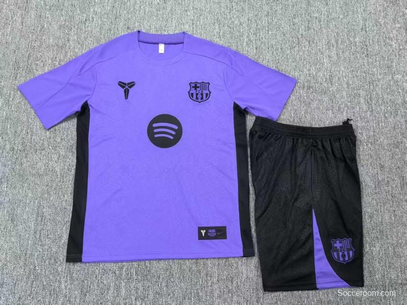 25/26 Kids Barcelona Purple Joint Edition Short Sleeve+Soccer Shorts