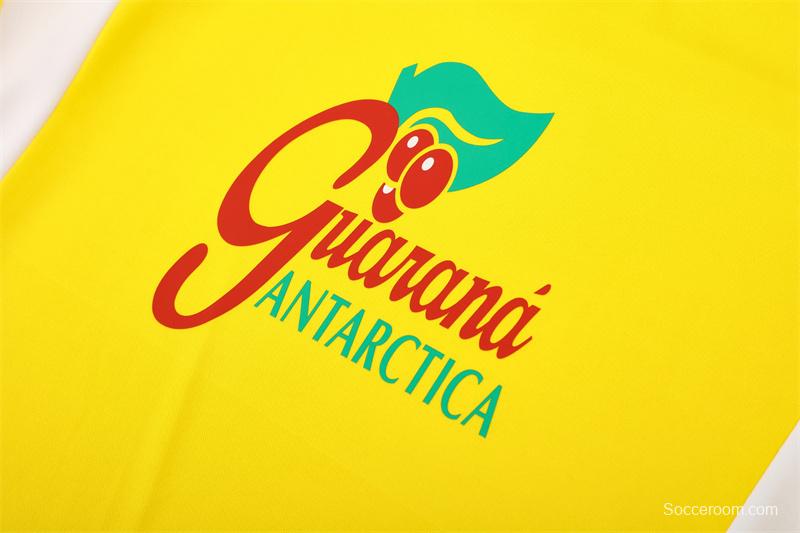 2002 Brazil Yellow Half Zipper Jacket+Long Pants