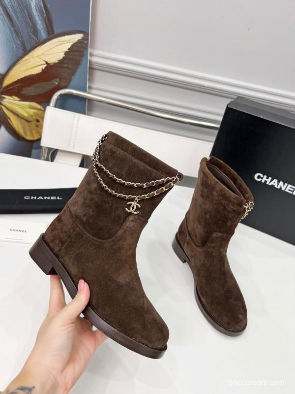 Chanel 2025 SS Quilted Chain Four-Leaf Clover CC Flat Ankle Boots - LY00400