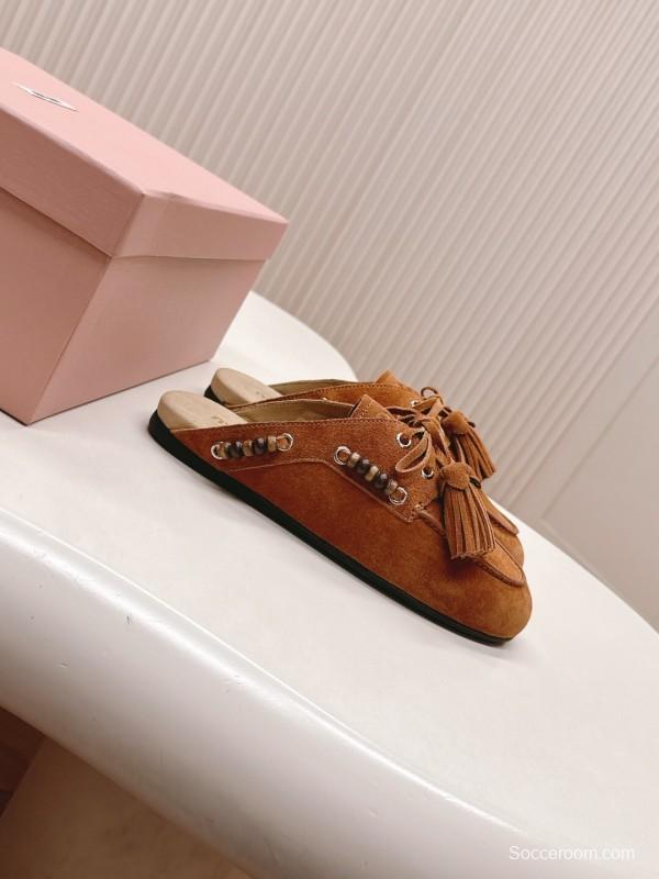 Miu Miu Fall/Winter 2025 Tassel Loafer Mule with Bead Accents - LY00320