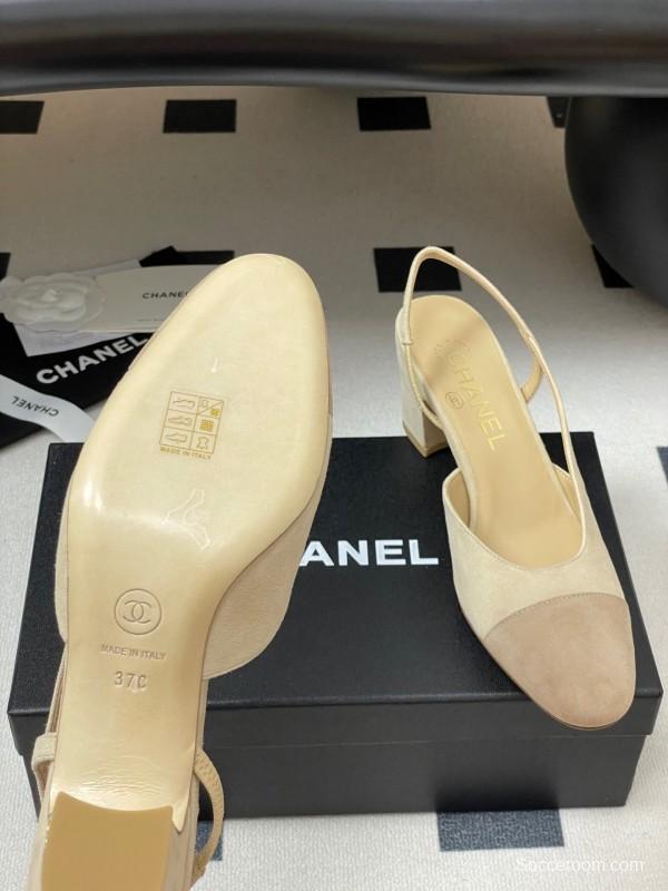 Chanel Sling-back Two-tone Suede Slingback Sandals Flat/Heeled - KFY00280