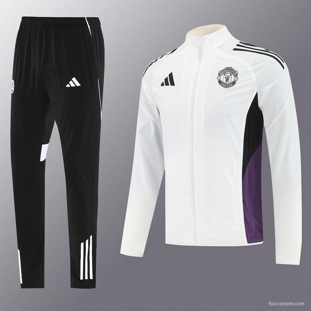 25/26 Manchester United White S-3XL Half Zipper Jacket+Long Pants