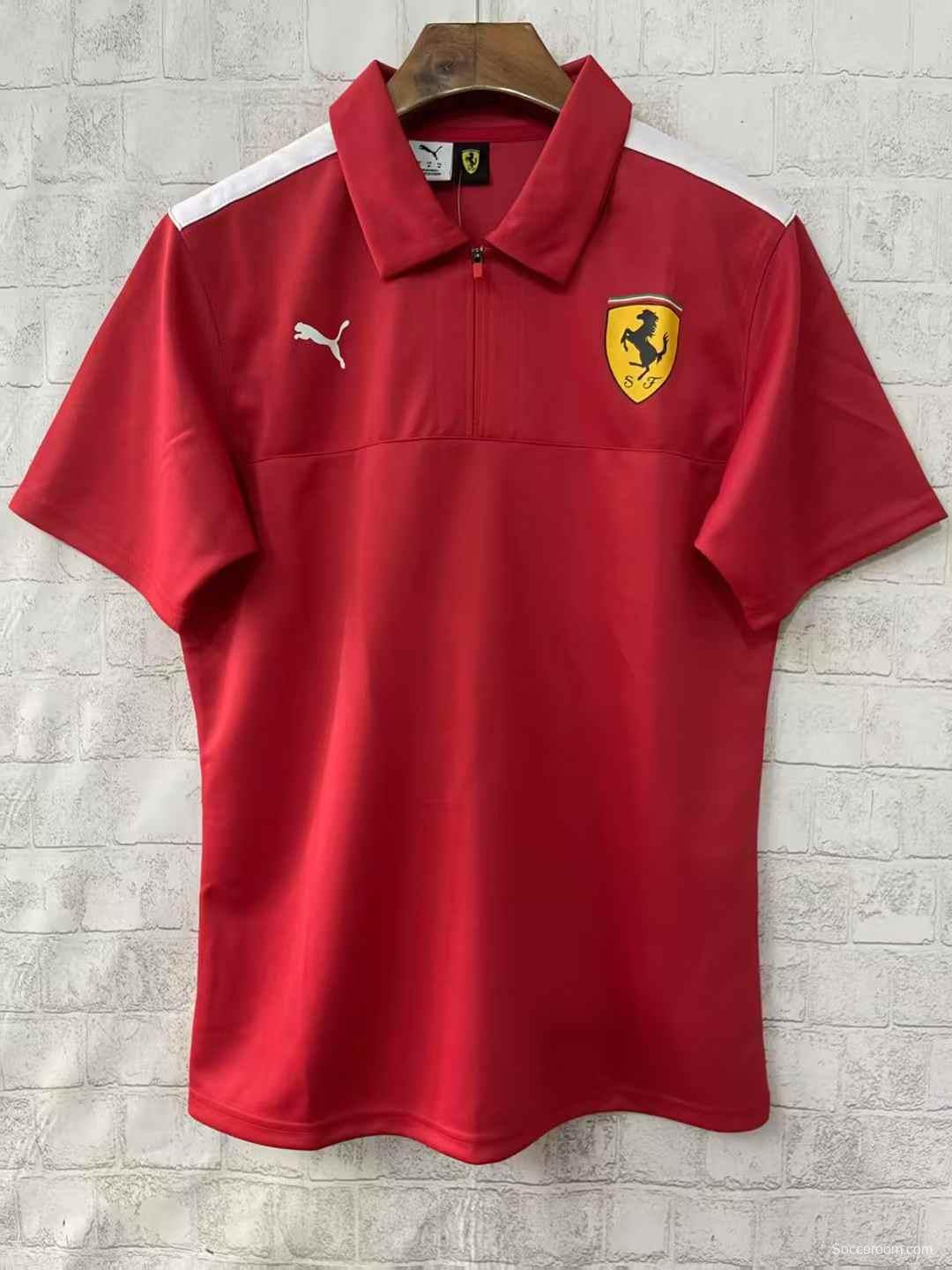 25/26 F1 Scuderia Ferrari Red with White Shoulder Stripes Polo Jersey