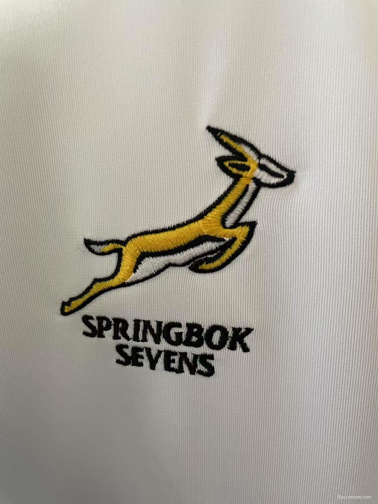 25/26 South Africa Springbok Sevens White with Teal Chevron Sleeves Jersey