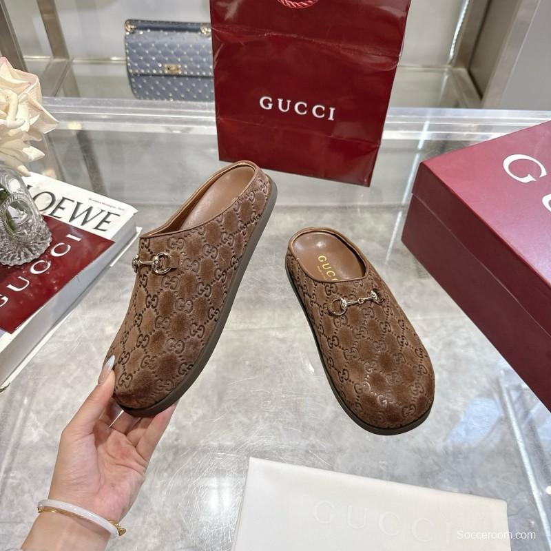 Gucci Leather GG Embossed Horsebit Mule Sandals - LY00240