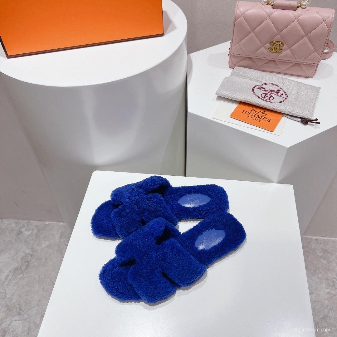 H Teddy Wool H Slippers Flat Sole Winter Edition - LY00240