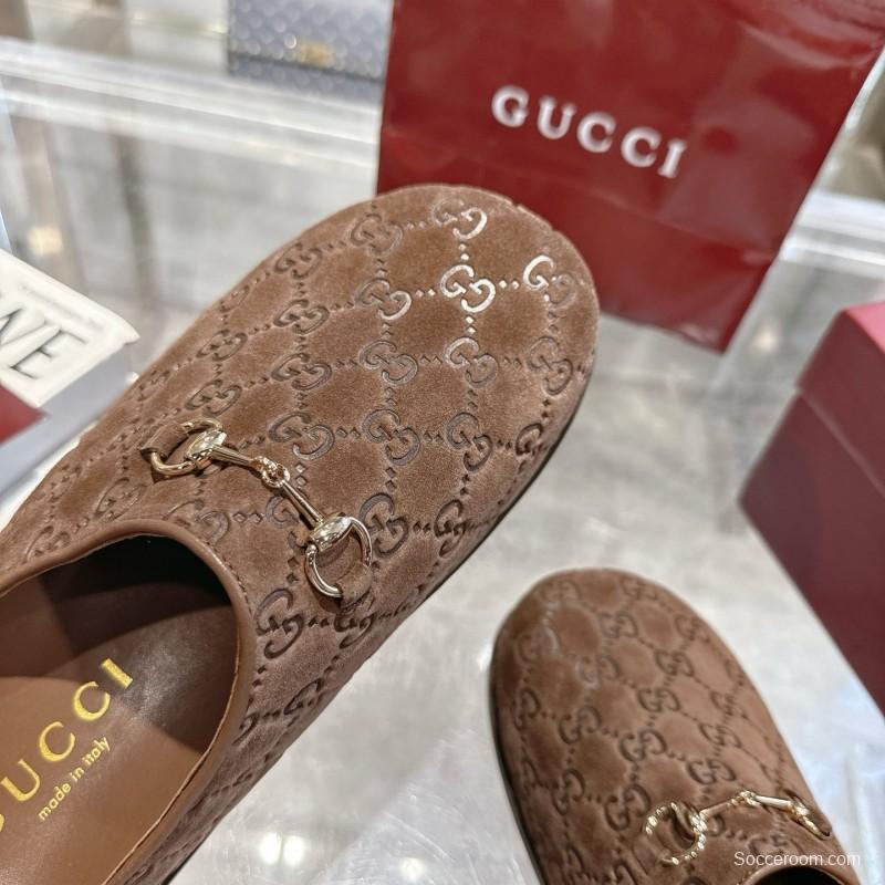 Gucci Leather GG Embossed Horsebit Mule Sandals - LY00240