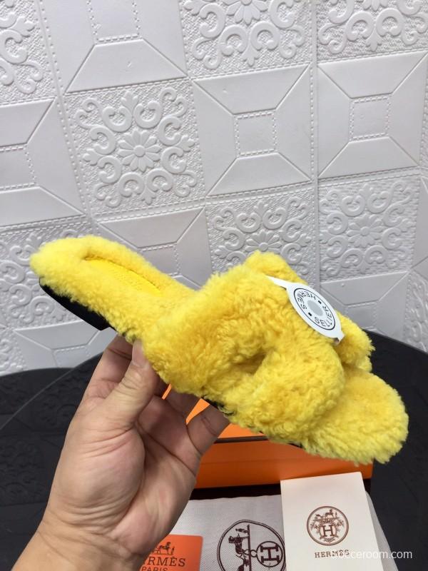 H Teddie Wool H Slippers Flat Sole Fur Slides - LY00240