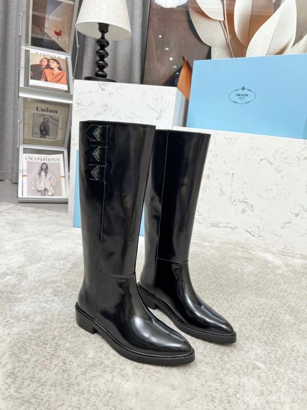 Prada Classic Triangle Logo Pointed Toe Boots - LY00350