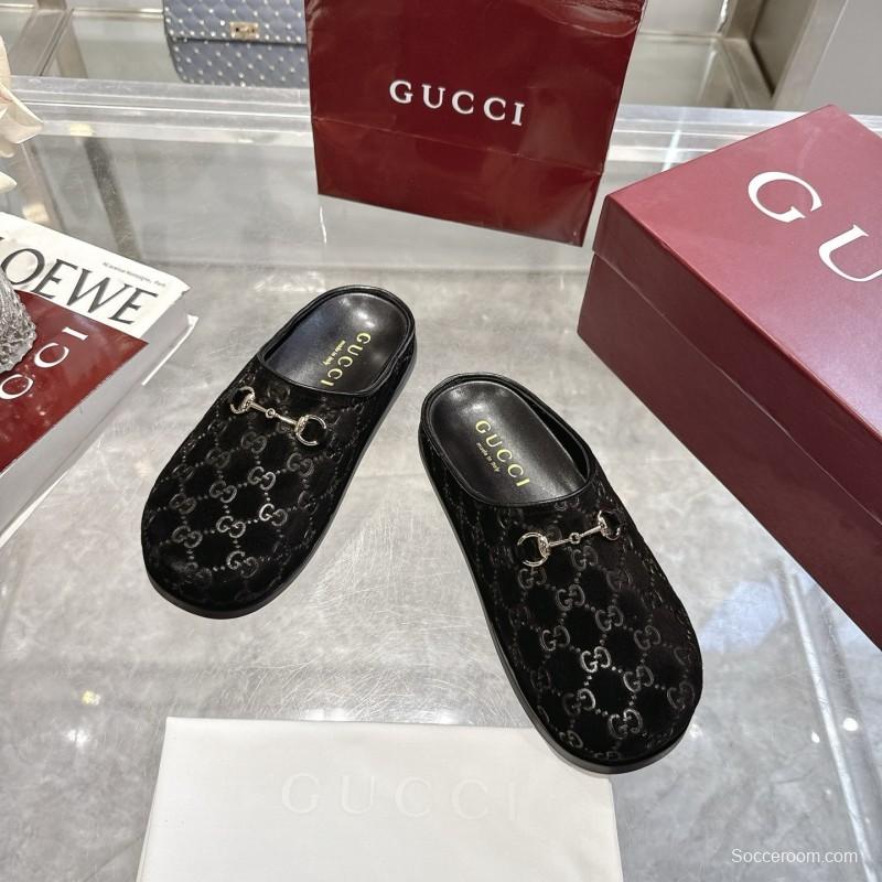 Gucci Camel Suede GG Embossed Horsebit Mule Sandals - LY00240