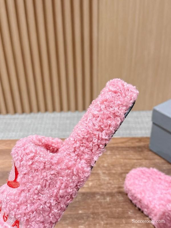Balenciaga 2025 SS Qixi Limited Series Letter Embroidery Platform Shearling Slippers - AS00200