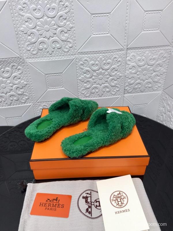 H Teddie Wool H Slippers Flat Sole Winter Home Shoes - LY00240