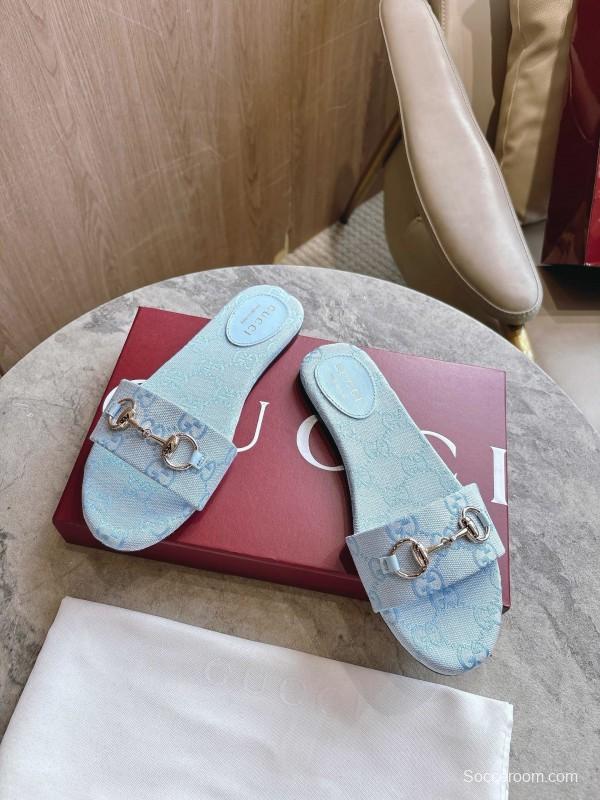 Gucci 2025/SS Leather Mule Sandals with Light Gold Horsebit Detail - LY00280