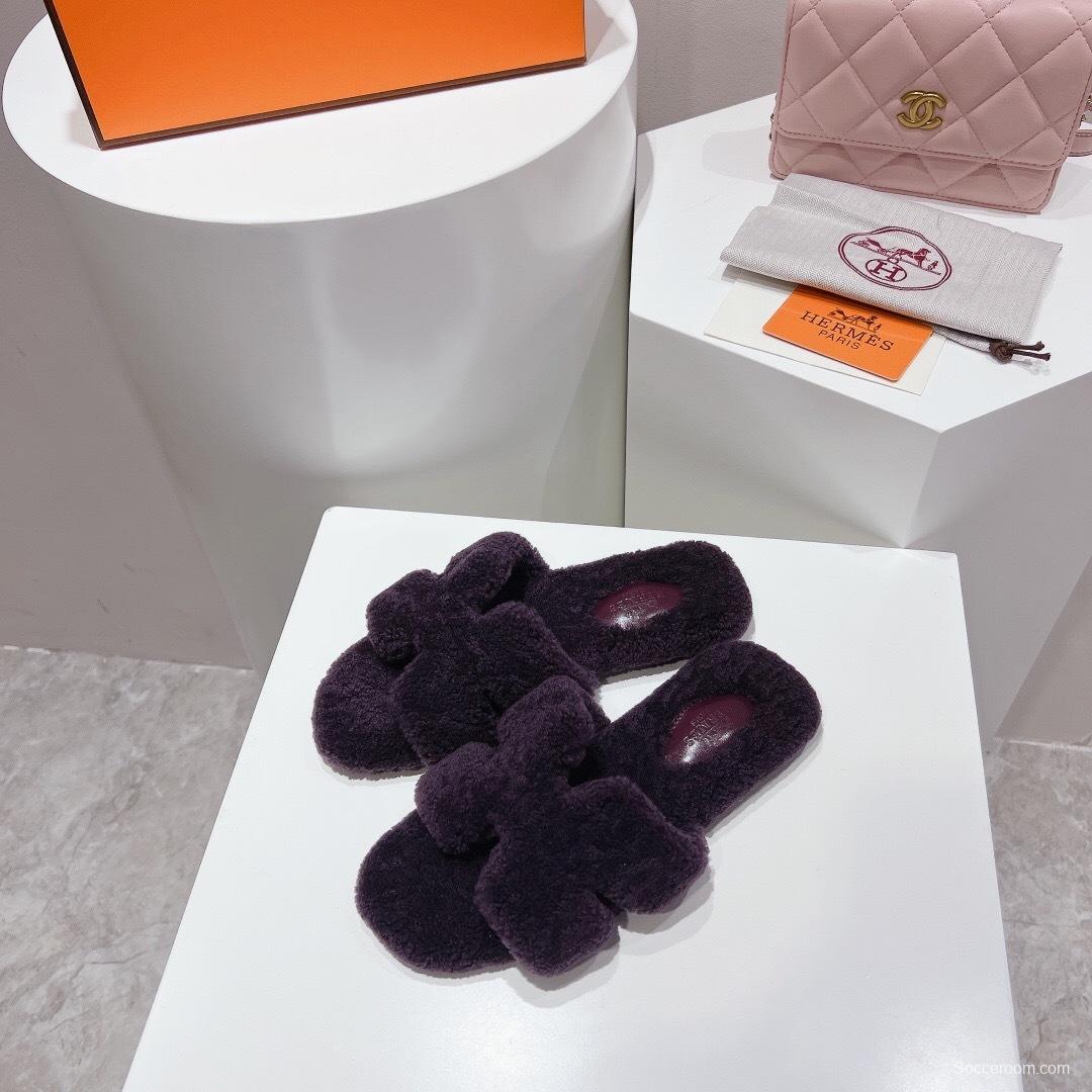 Hermes Teddy Wool H Slippers Flat Fur Slippers - LY00240