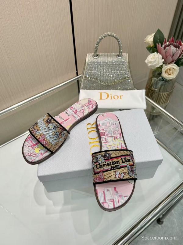 Dior 2025/SS Embroidered Monogram Slippers with Lambskin Lining - LY00200