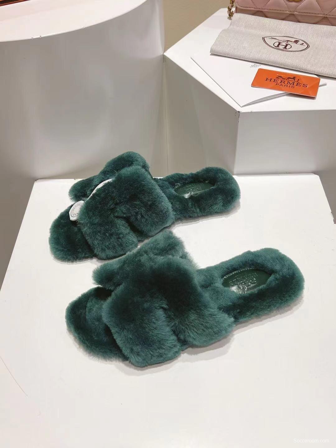 H Home Love Drag Autumn Winter Flat Wool Slippers - 2025SS