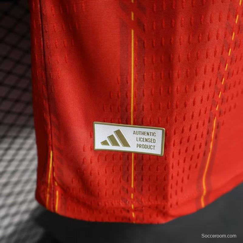 Player Version 2026 Spain Home Long Sleeve Red with Vertical Stripe Pattern Jersey