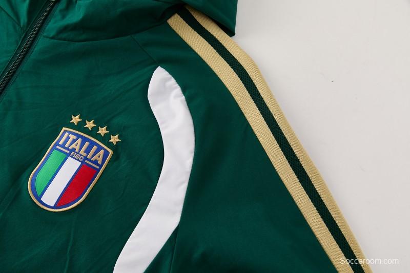 2026 Italy Green Hoodie Full Zipper Windbreaker + Long Pants