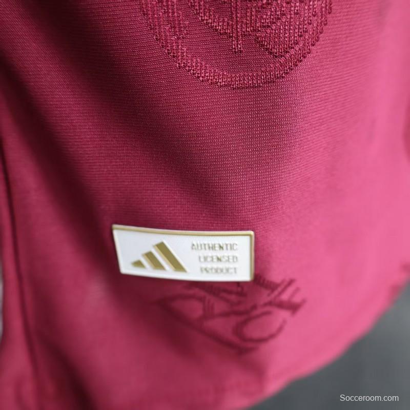 Player Version 25/26 Real Madrid Burgundy with All-Over Crest Pattern Jersey