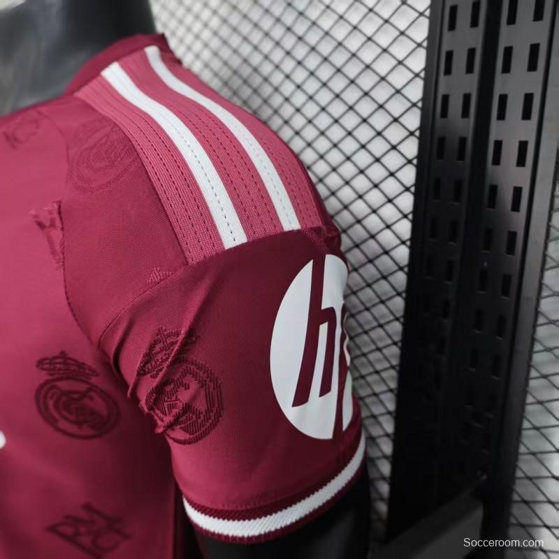 Player Version 25/26 Real Madrid Burgundy with All-Over Crest Pattern Jersey